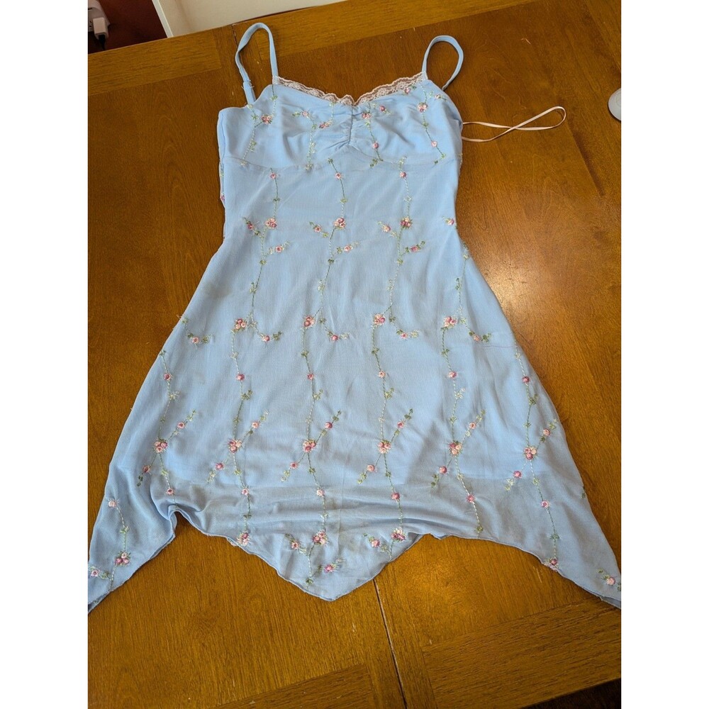 Princess Polly Coquette Mesh Mini Dress Floral Embroidery Blue Y2K Fairycore 4